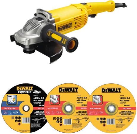 

Угловая шлифмашина DEWALT DWE496D10-RK + 10 дисков 230 мм, 2600 Вт, 6600 об./мин