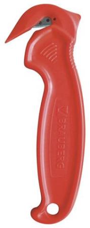 Нож складской BRAUBERG для вскрытия упаковочных материалов, безопасный, красный, блистер, 236969