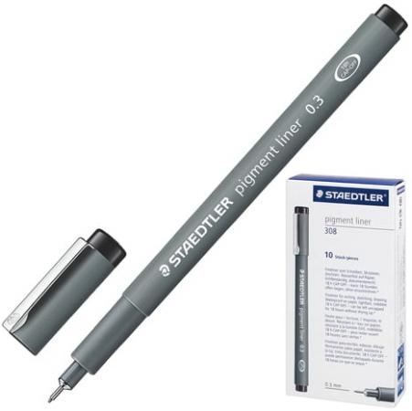 

Ручка капиллярная STAEDTLER "Pigment Liner", ЧЕРНАЯ, корпус серый, линия письма 0,3 мм, 308 03-9