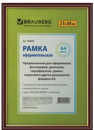 

Рамка 21х30 см, пластик, багет 14 мм, BRAUBERG "HIT", красное дерево с позолотой, стекло, 390024