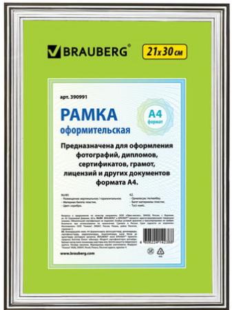 

Рамка 21х30 см, пластик, багет 20 мм, BRAUBERG "HIT3", серебро, стекло, 390991