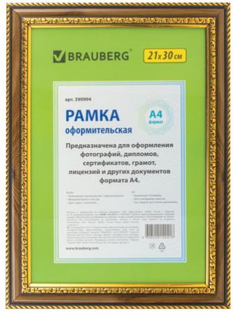 

Рамка 21х30 см, пластик, багет 30 мм, BRAUBERG "HIT4", орех с двойной позолотой, стекло, 390994