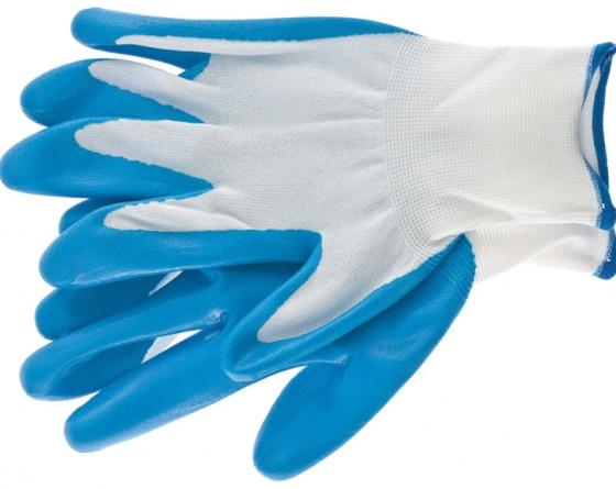 Перчатки полиэфирные с синим нитрильным покрытием маслобензостойкие, L, 15 класс вязки// Сибртех