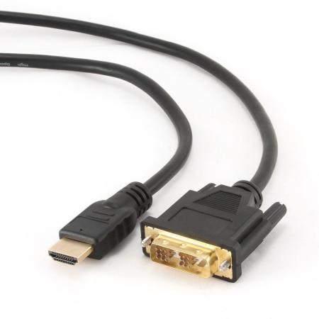 Кабель HDMI-DVI Gembird/Cablexpert CC-HDMI-DVI-0.5M, 19M/19M, 0.5м, single link, черный, позол.разъемы, экран, пакет