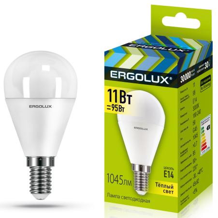 Лампа светодиодная шар Ergolux Ergolux LED-G45-11W-E14-3K E14 11W 3000K