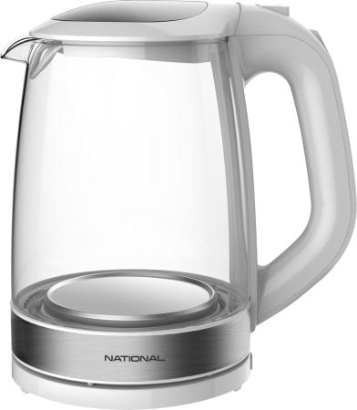 Чайник NATIONAL NK-KE20307, закрытый нагревательный элемент, объем 2 л, мощность 2200 Вт, стекло, белый