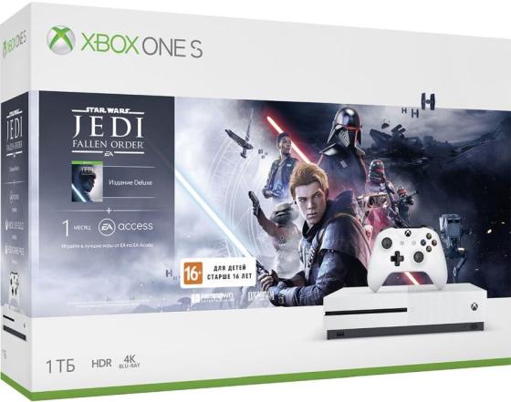 Игровая консоль Microsoft Xbox One S 234-01099 белый в комплекте: игра: Star Wars Jedi Fallen Order