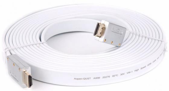 Фото - Кабель HDMI 5м AOpen ACG568F-S-5M плоский белый/серебристый кабель hdmi 5м aopen acg711dw 5m круглый белый