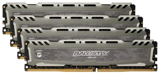 

Crucial 64GB Kit (16GBx4) DDR4 3200 MT/s (PC4-25600) CL16 DR x8 Unbuffered DIMM 288pin Ballistix Sport LT Gray