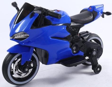 Мотоцикл синий 12В7А*1, 380*2 мотора, кожаное сидение, ручная регулировка скорости, LED подвеска, плеер USB, подсветка