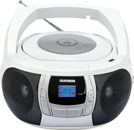 

Аудиомагнитола Telefunken TF-CSRP3498B белый/черный 3Вт/CD/CDRW/MP3/FM(dig)/USB/BT