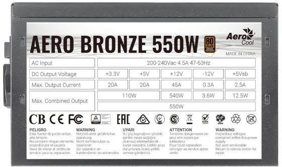 

Блок питания ATX 550 Вт Aerocool AERO BRONZE 550 4710562753967