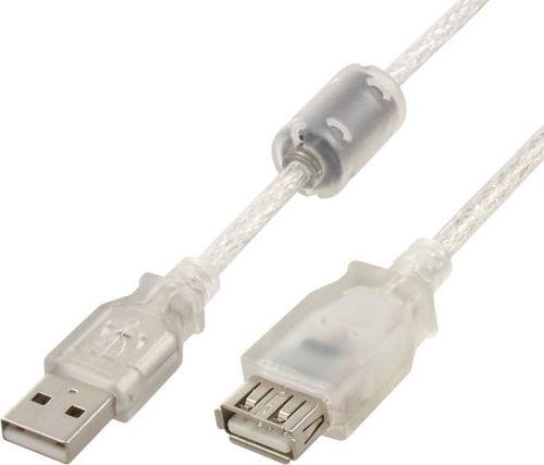 Cablexpert Кабель удлинитель USB2.0 Pro, AM/AF, 1,8м, экран, 2 феррит.кольца, прозрачный (CCF-USB2-AMAF-TR-6)
