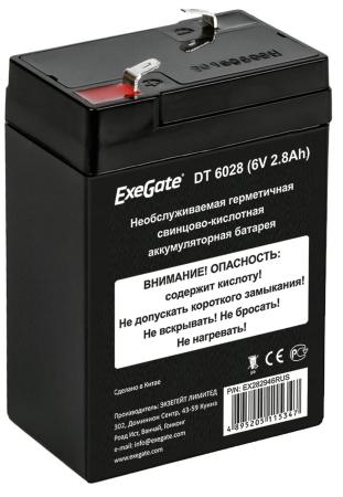 Exegate EX282946RUS Exegate EX282946RUS Аккумуляторная батарея ExeGate DT 6028 (6V 2.8Ah), клеммы F1