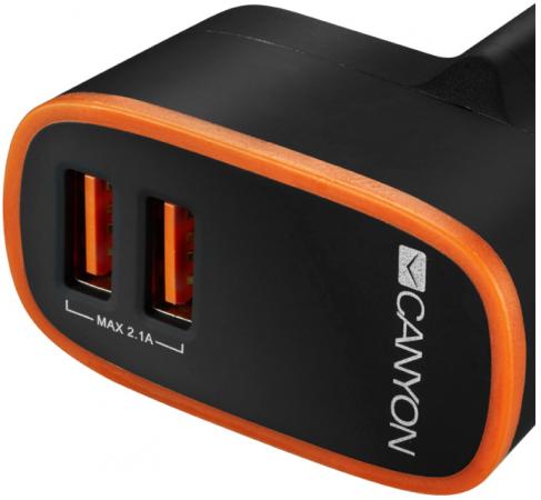 Зарядное устроиство от сети питания CANYON Universal 2xUSB AC charger (in wall) with over-voltage protection, Input 100V-240V, Output 5V-2.1A , with S