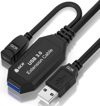 GCR Удлинитель активный 5.0m USB 3.0, AM/AF, черный, с усилителем сигнала, доп.питание micro, GCR-51927