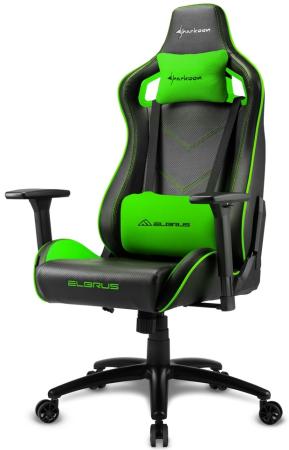 Игровое кресло Sharkoon Elbrus 2 чёрно-зелёное (синтетическая кожа, регулируемый угол наклона, механизм качания)