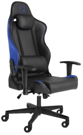 Игровое кресло WARP Sg чёрно-синее (экокожа, алькантара, регулируемый угол наклона, механизм качания)