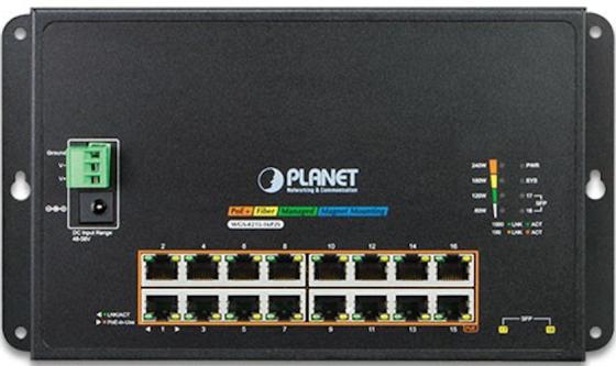 PLANET WGS-4215-16P2S IP40, IPv6/IPv4, 16-Port 1000T 802.3at PoE + 2-Port 100/1000X SFP Wall-mount Managed Ethernet Switch (-10 to 60 C, dual power input on 48-56VDC terminal block and power jack, SNMPv3, 802.1Q VLAN, IGMP Snooping, SSL, SSH, ACL)