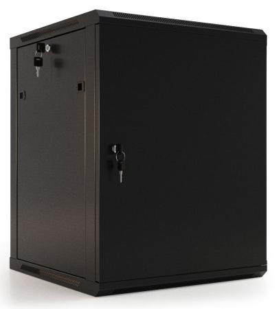 Hyperline TWB-0966-SR-RAL9004 шкаф настенный 19-дюймовый (19"), 9U, 500x600x600 мм, металлическая передняя дверь с замком, две боковые панели, цвет черный (RAL 9004) (разобранный)