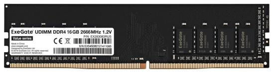 Оперативная память для компьютера 16Gb (1x16Gb) PC4-21300 2666MHz DDR4 DIMM CL19 Exegate Value EX283083RUS