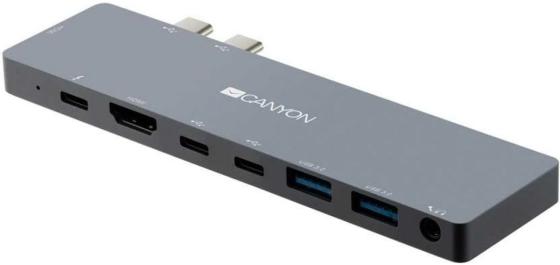 Концентратор USB Type-C Canyon DS-8 HDMI 2 х USB 3.0 USB Type-C mini-Jack3.5 серый