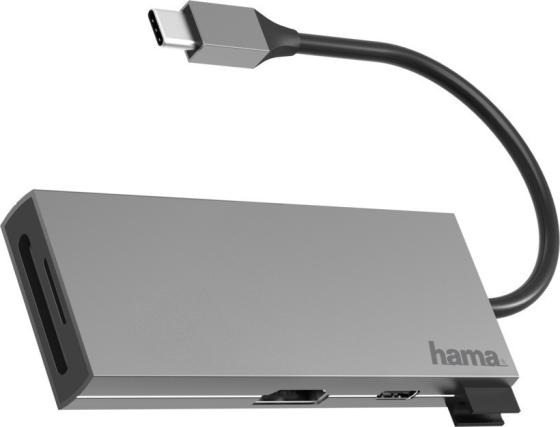 Разветвитель USB Type-C HAMA H-200110 USB Type-C 2 х USB 3.0 microSD SD серый