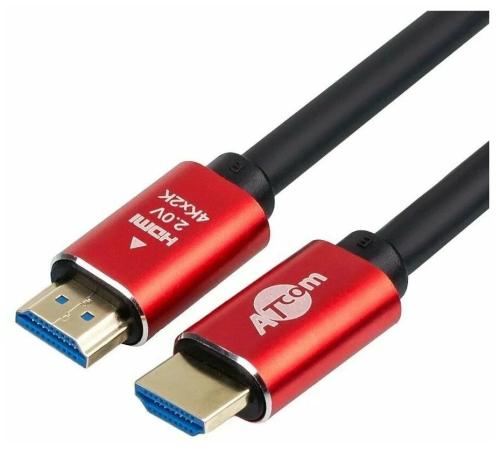 Кабель HDMI 5м Atcom AT5943 круглый красный золотистый