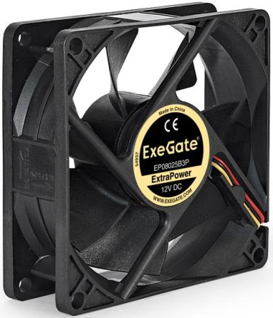 Exegate EX288925RUS Вентилятор ExeGate ExtraPower EP08025B3P (80x80x25 мм, 2-Ball (двойной шарикоподшипник), 3pin, 2400RPM, 26dBA)