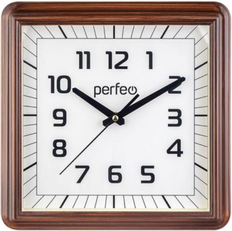 Perfeo Настенные часы "PF-WC-011", квадратные 32*32 см, коричневый корпус / белый циферблат