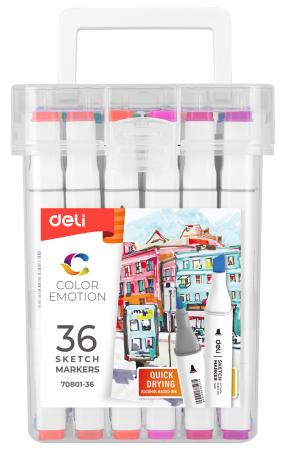 Набор маркеров для скетчинга Deli E70801-36 Color Emotion двойной пиш. наконечник 1мм 36цв. (36шт.)