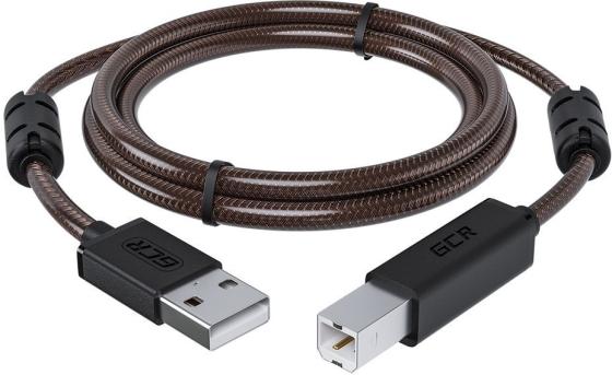 GCR Кабель PROF 1.5m USB 2.0, AM/BM, черно-прозрачный, ферритовые кольца, 28/24 AWG, экран, армированный, морозостойкий, GCR-52414
