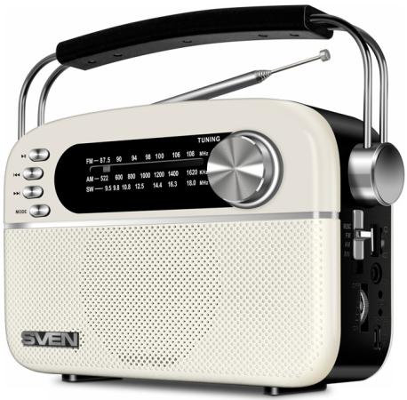 Радиоприёмник SVEN SRP-505 белый (4 Вт, FM/AM/SW, USB, SD/microSD, Bluetooth, 1200 мАч)