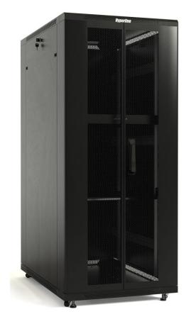 Шкаф серверный Hyperline (TTB-3268-AS-RAL9004) напольный 32U 600x800мм пер.дв.стекл задн.дв.спл.стал.лист 2 бок.пан. 800кг черный 710мм IP20 сталь