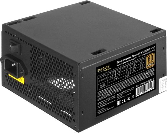 Серверный БП 1200W ExeGate ServerPRO 80 PLUS® Bronze 1200PPH-SE (ATX, for 3U+ cases, APFC, КПД 89% (80 PLUS Bronze), 12cm fan, 24pin, 2x(4+4)p, 6xPCI-E, 8xSATA, 4xIDE, box, black)