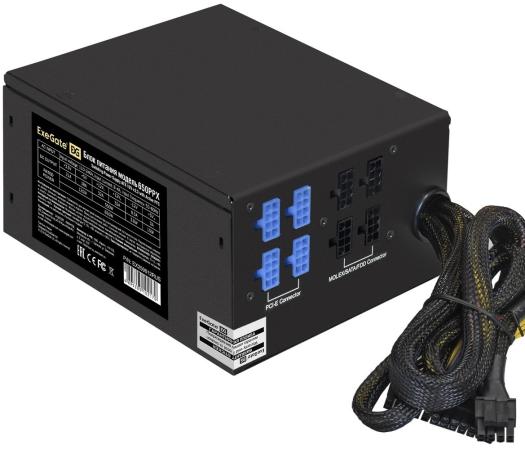 Блок питания 650W ExeGate 650PPX (ATX, APFC, SC, КПД 80% (80 PLUS), 14cm fan, 24pin, (4+4)pin, PCIe, 5xSATA, 4xIDE, FDD, Cable Management, кабель 220V с защитой от выдергивания, black, RTL)