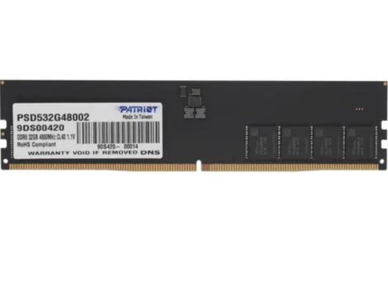 Оперативная память для компьютера 32Gb (1x32Gb) PC5-38400 4800MHz DDR5 DIMM Unbuffered CL40 Patriot Signature PSD532G48002
