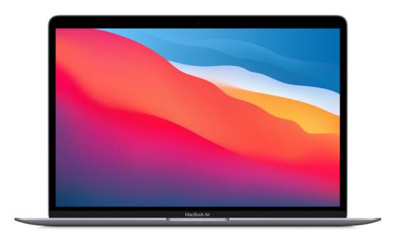 Ноутбук Apple MacBook Air 13 A2337 13.3" 2560x1600 Apple -M1 SSD 256 Gb 16Gb WiFi (802.11 b/g/n/ac/ax) Bluetooth 5.0 Apple M1 (7-core) серый macOS Z1240001T