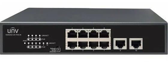 Uniview Коммутатор 10*100Mbps network ports (RJ45), including 8 PoE ports, IEEE802.3,IEEE802.3u,IEEE802.3az,IEEE802.3x,IEEE802.3af,IEEE802.3at, 2Gbps 1.49Mpps 2Mbit 8K 220mm x 150mm x 44mm(8.7"5.9"1.7