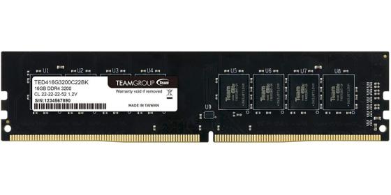 Оперативная память для компьютера 16Gb (1x16Gb) PC4-25600 3200MHz DDR4 DIMM CL22 Team Elite TED416G3200C22BK