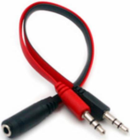 Кабель-адаптер ACD-JJ3D3-2RB [ACD-JJ3D3-2RB] Комбо Аудио в Микрофон + Аудио, mini Jack F 3.5мм - 2x mini Jack M 3.5мм, Черно-красный, 0.2м