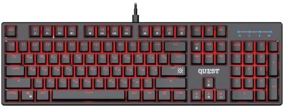 Игровая клавиатура DEFENDER QUEST чёрная (USB , SNK Red, красная подсветка, 104 кл., GK-596)