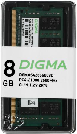 Оперативная память для ноутбука 8Gb (1x8Gb) PC4-21300 2666MHz DDR4 SO-DIMM CL19 Digma DGMAS42666008D DGMAS42666008D
