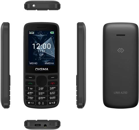 Мобильный телефон Digma A250 Linx 128Mb черный моноблок 3G 4G 2Sim 2.4" 240x320 GSM900/1800 GSM1900 microSD max32Gb
