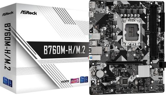 Материнская плата Asrock B760M-H/M.2 Soc-1700 Intel B760 2xDDR5 mATX AC`97 8ch(7.1) GbLAN RAID+HDMI+DP