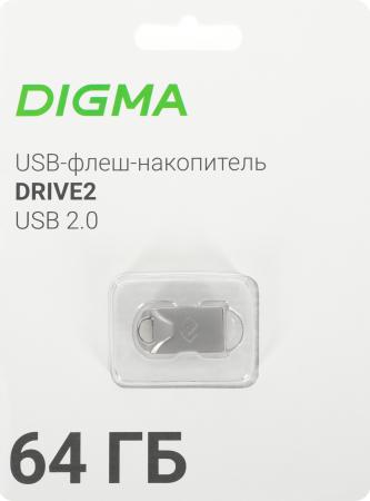 Флеш Диск Digma 64Gb DRIVE2 DGFUM064A20SR USB2.0 серебристый