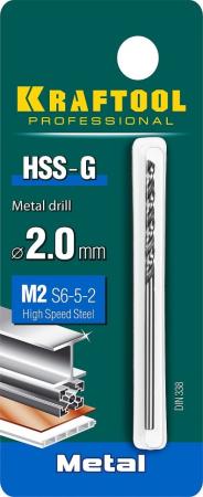 KRAFTOOL HSS-G, 2.0 х 49 мм, сталь P6M5, сверло по металлу (29651-2)