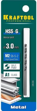 KRAFTOOL HSS-G, 3.0 х 61 мм, сталь P6M5, сверло по металлу (29651-3)