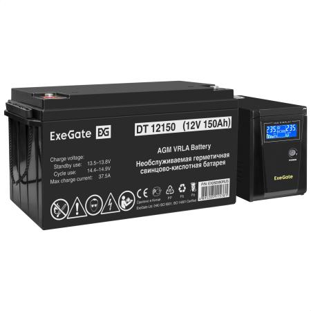 Комплект ИБП EX295986RUS + батарея 150Aч EX282990RUS 1шт (инвертор, синус, для котла) ExeGate SineTower SZ-600.LCD.AVR.1SH <600VA/360W, чистый синусоида, LCD дисплей, AVR, 1*Schuko, линейно-интерактивный, Black> + батарея ExeGate DT 12150 (12В, 150Ач) 1шт