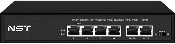Passive PoE коммутатор Fast Ethernet на 6 портов. Порты: 4 х FE (10/100 Base-T, 52V 4,5(+) 7,8(–)) совместимы с PoE (IEEE 802.3af/at), 2 x FE (10/100 Base-T) Uplink. Совместим со стандартами PoE IEEE 802.3af/at. Мощность PoE на порт - до 30W. Поддержка режима CCTV: Увеличение расстояния передачи данных и питания до 250м. Встроенная грозозащита 3кВ. Питание: AC100-240V (80W) Встроенный БП. Размеры (ШхВхГ): 168x32x93мм. Рабочая температура: 0...+50 гр. С